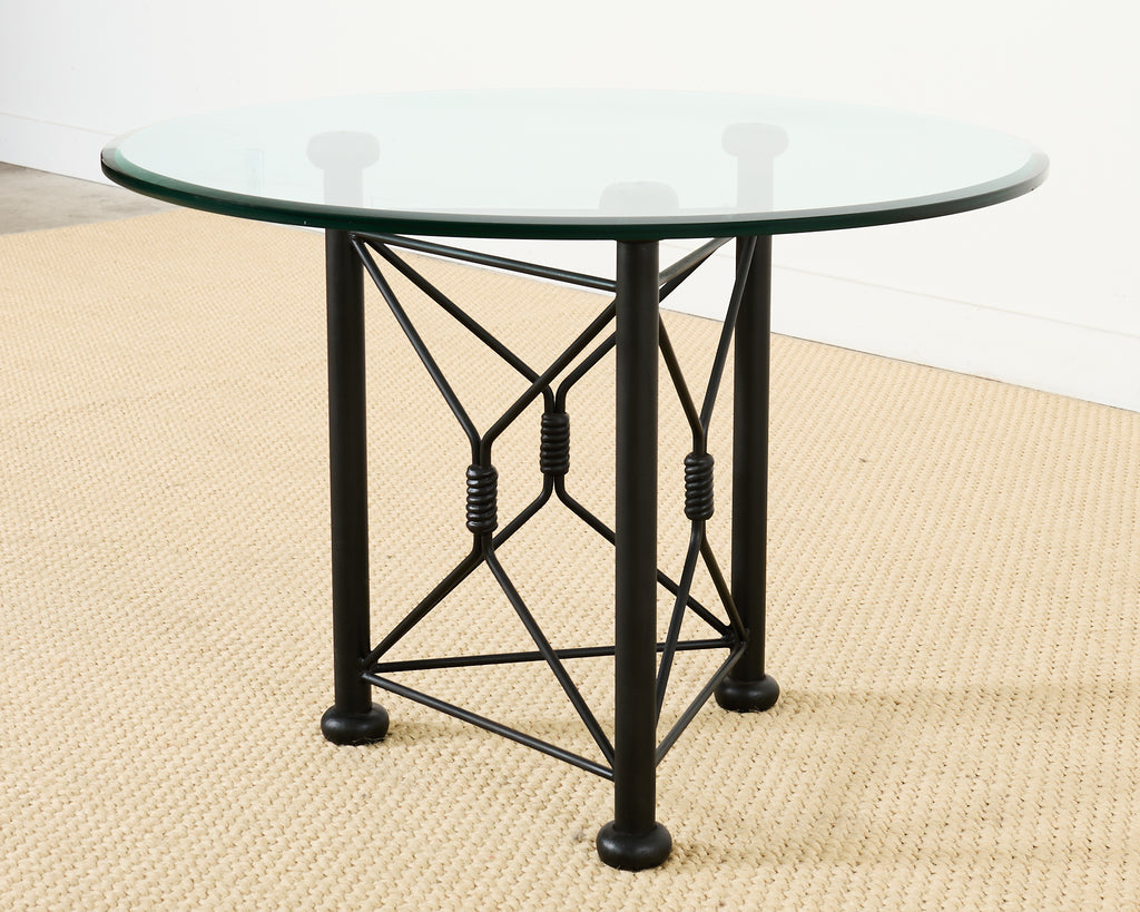 Iron and Glass Round Garden Pedestal Dining Table