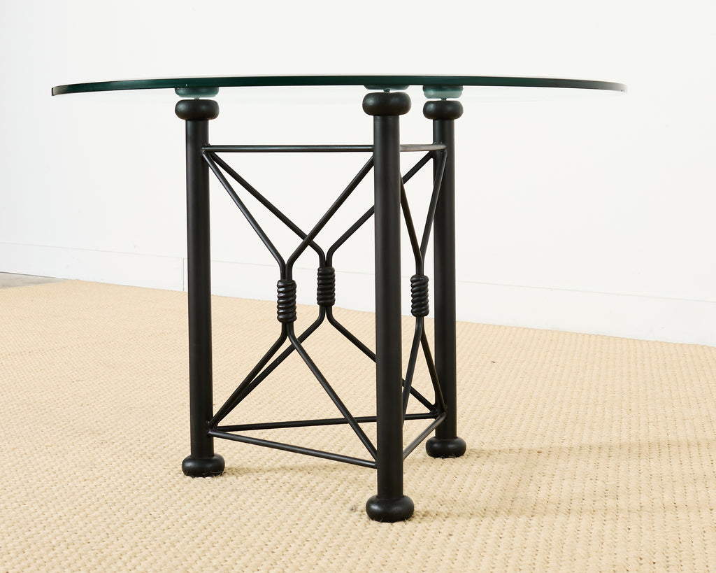 Iron and Glass Round Garden Pedestal Dining Table