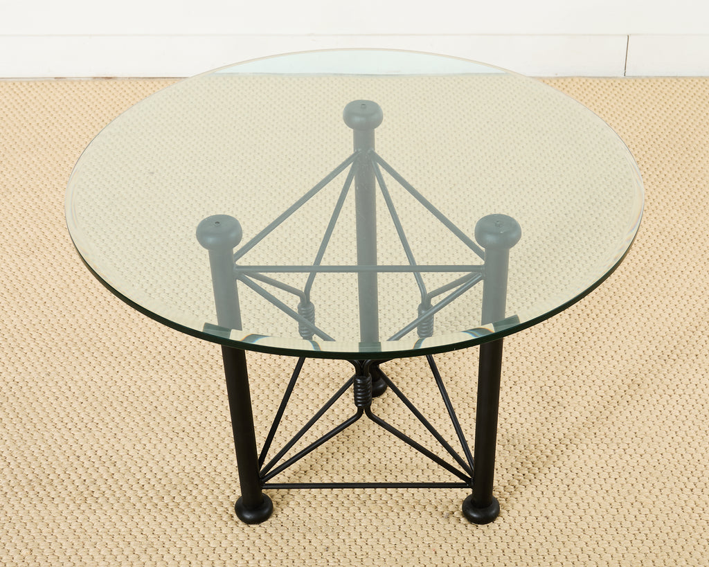 Iron and Glass Round Garden Pedestal Dining Table
