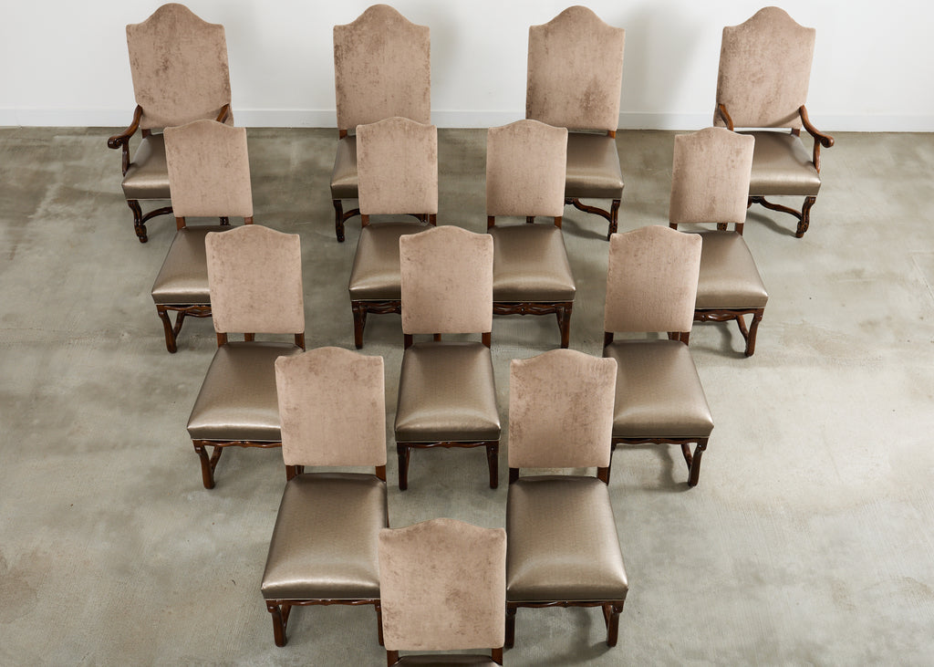 Set of Fourteen Baroque Style Os de Mouton Dining Chairs