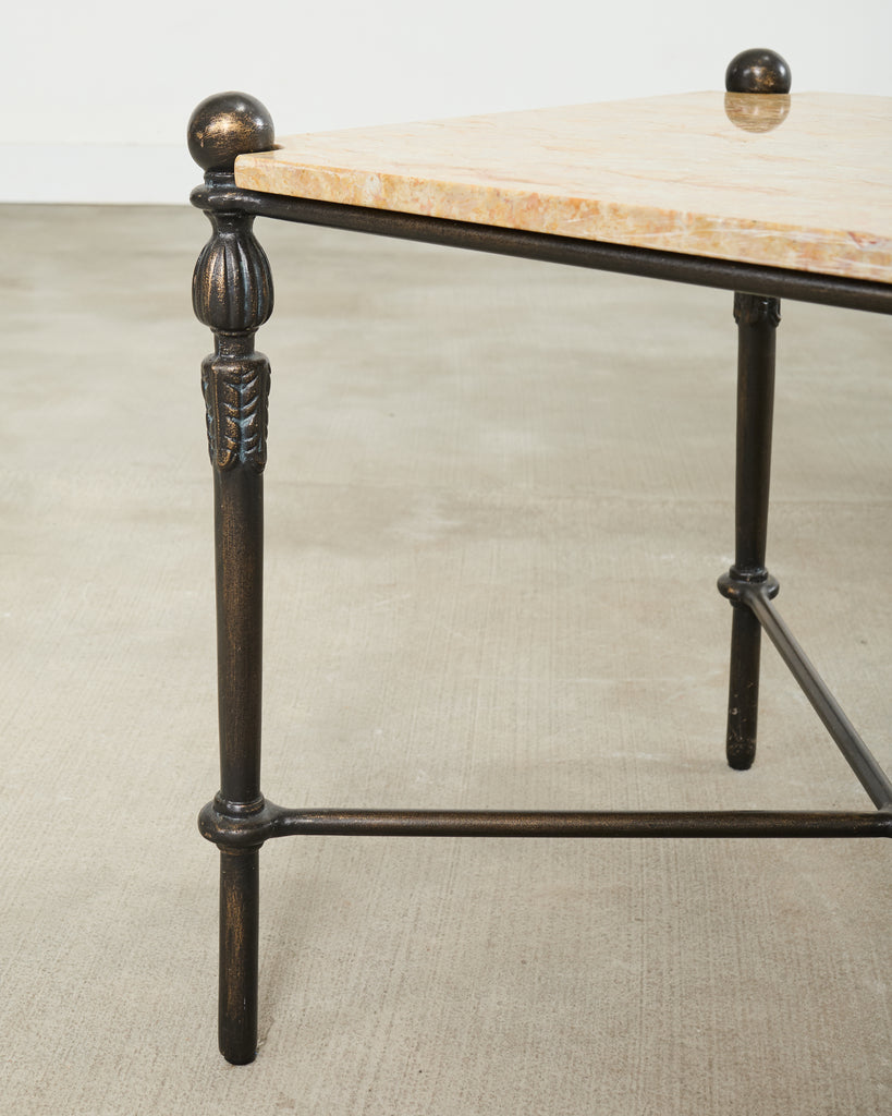 Pair of Michael Taylor Bronzed Montecito Marble Top Tables