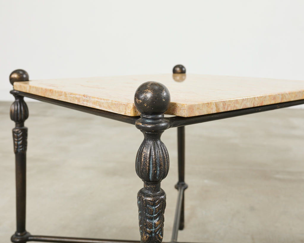 Pair of Michael Taylor Bronzed Montecito Marble Top Tables