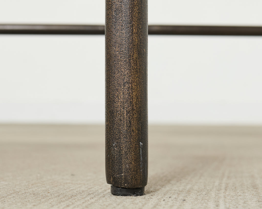 Pair of Michael Taylor Bronzed Montecito Marble Top Tables