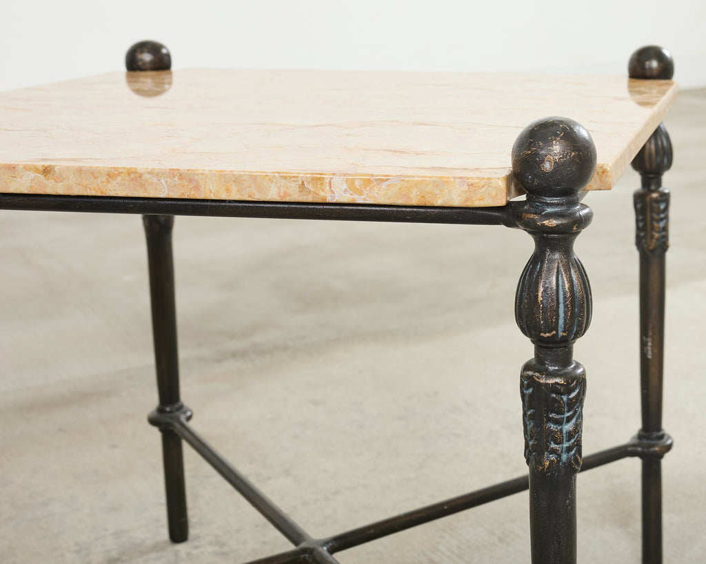 Pair of Michael Taylor Bronzed Montecito Marble Top Tables