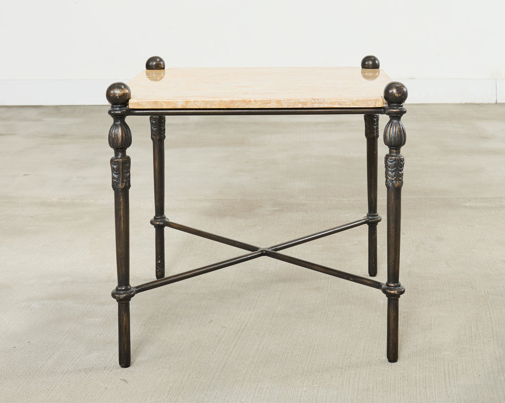 Pair of Michael Taylor Bronzed Montecito Marble Top Tables