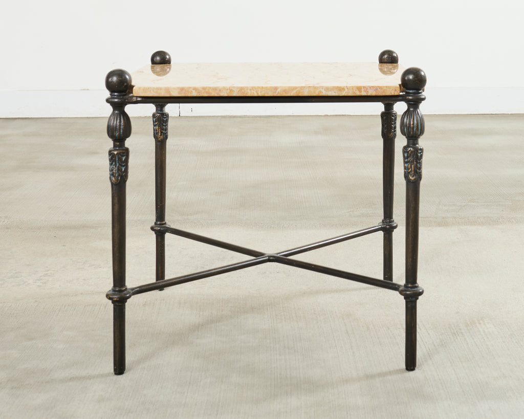 Pair of Michael Taylor Bronzed Montecito Marble Top Tables