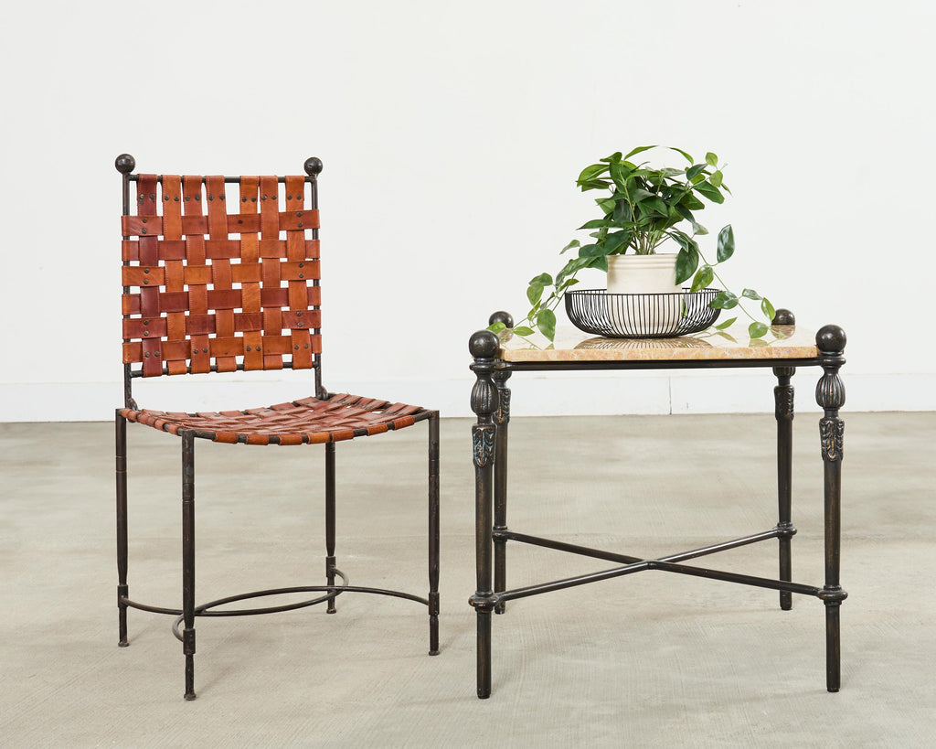 Pair of Michael Taylor Bronzed Montecito Marble Top Tables