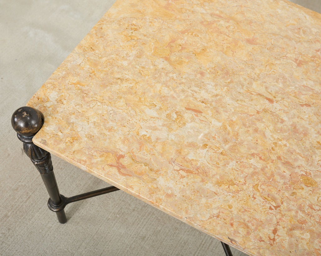 Pair of Michael Taylor Bronzed Montecito Marble Top Tables