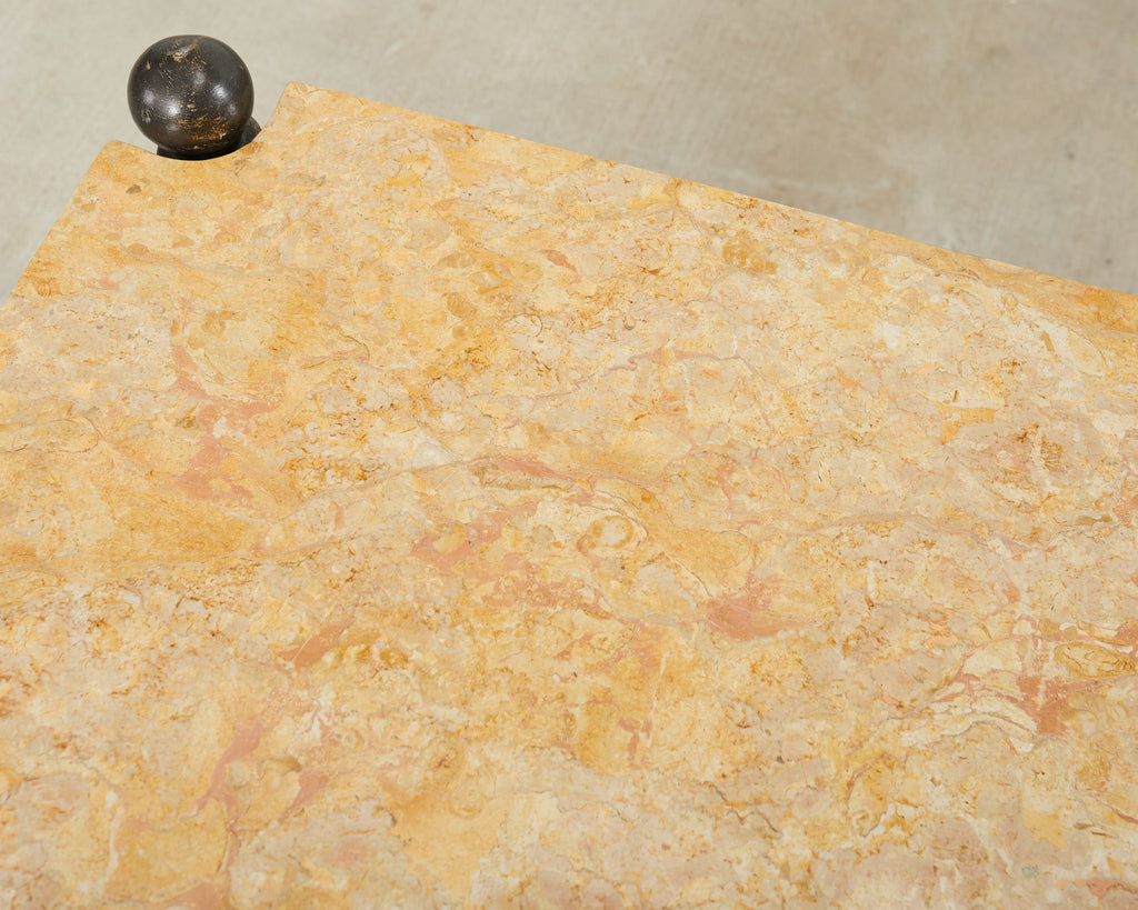 Pair of Michael Taylor Bronzed Montecito Marble Top Tables