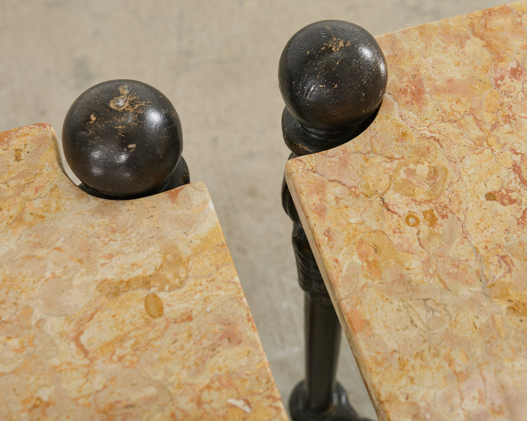 Pair of Michael Taylor Bronzed Montecito Marble Top Tables