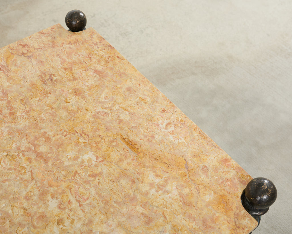 Pair of Michael Taylor Bronzed Montecito Marble Top Tables