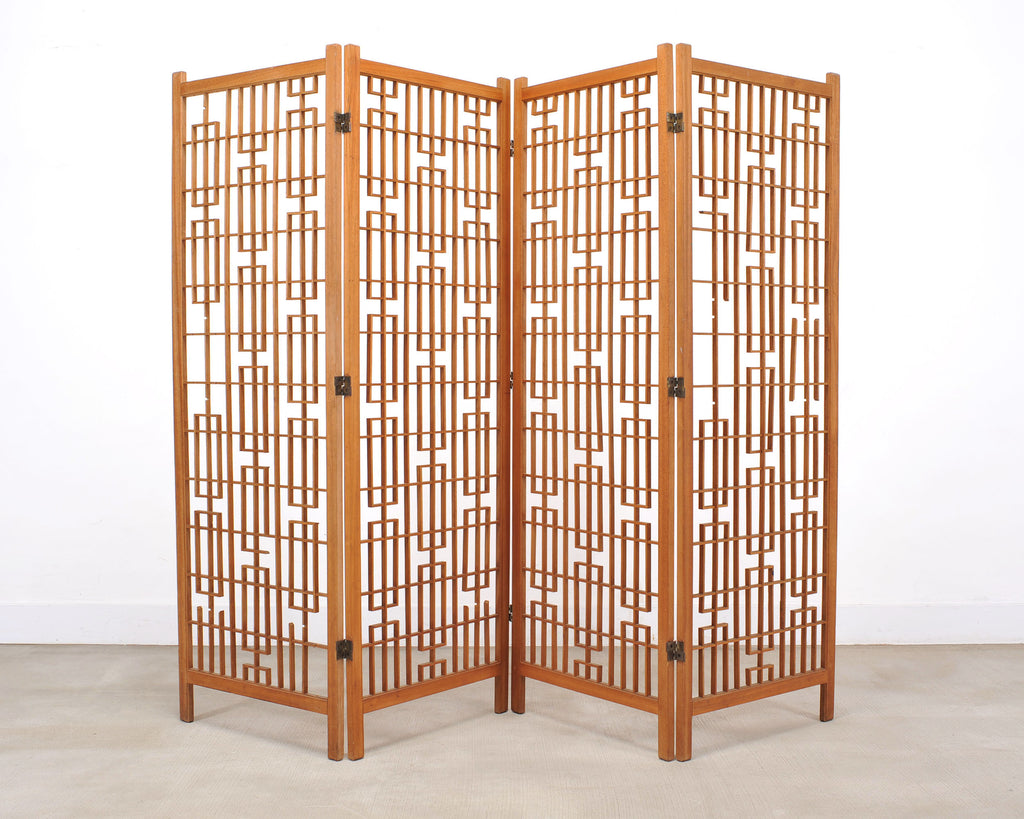 Mid-Century Four-Panel Teak Geometric Screen or Room Divider