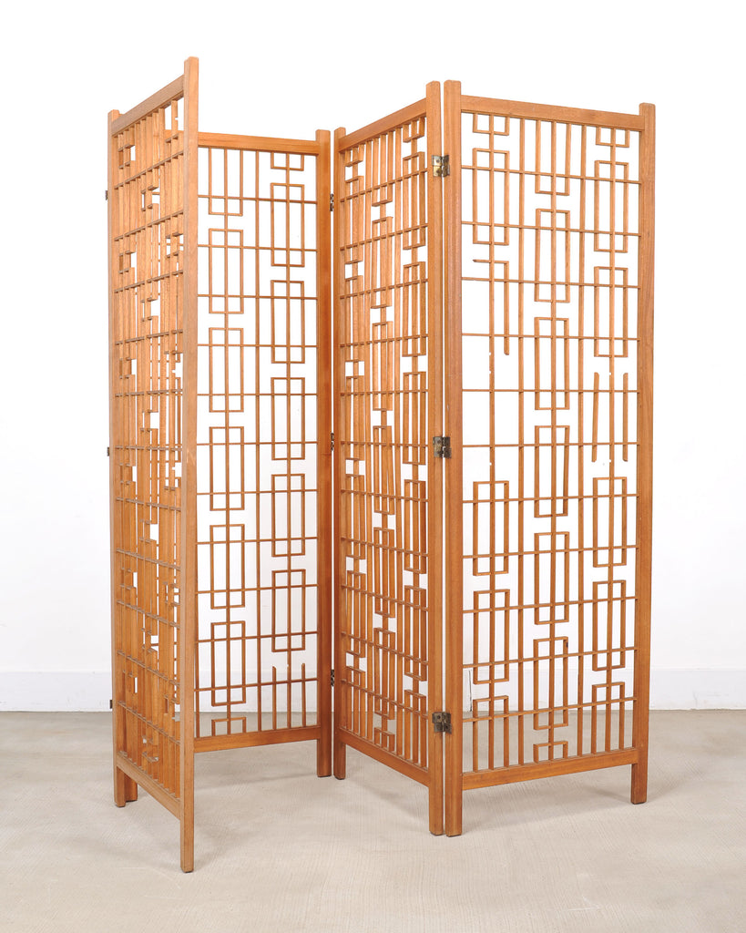 Mid-Century Four-Panel Teak Geometric Screen or Room Divider