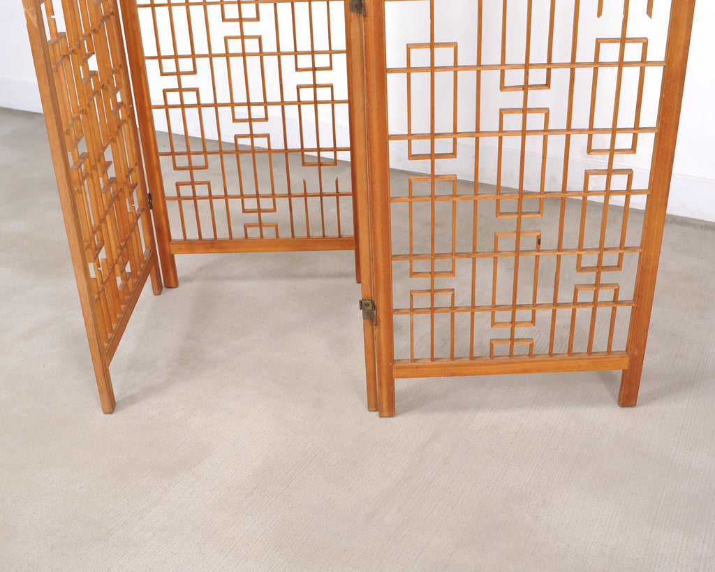 Mid-Century Four-Panel Teak Geometric Screen or Room Divider