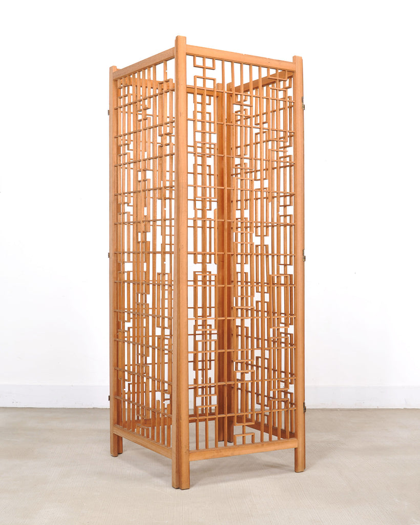 Mid-Century Four-Panel Teak Geometric Screen or Room Divider
