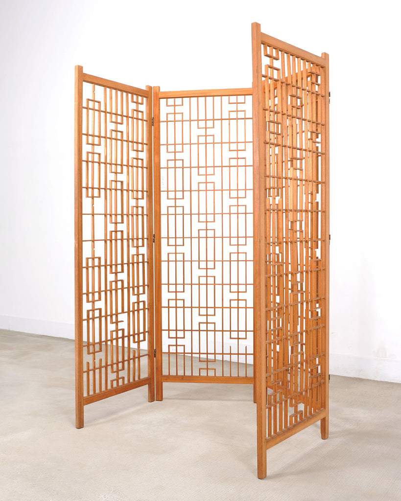 Mid-Century Four-Panel Teak Geometric Screen or Room Divider