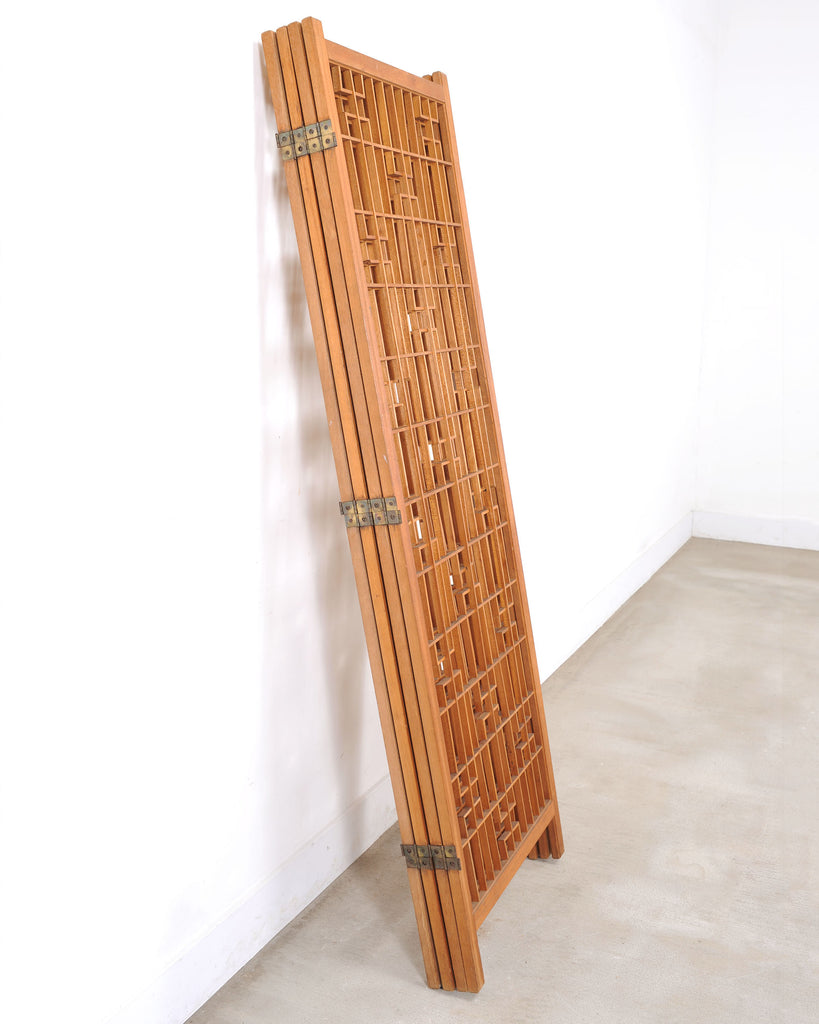 Mid-Century Four-Panel Teak Geometric Screen or Room Divider