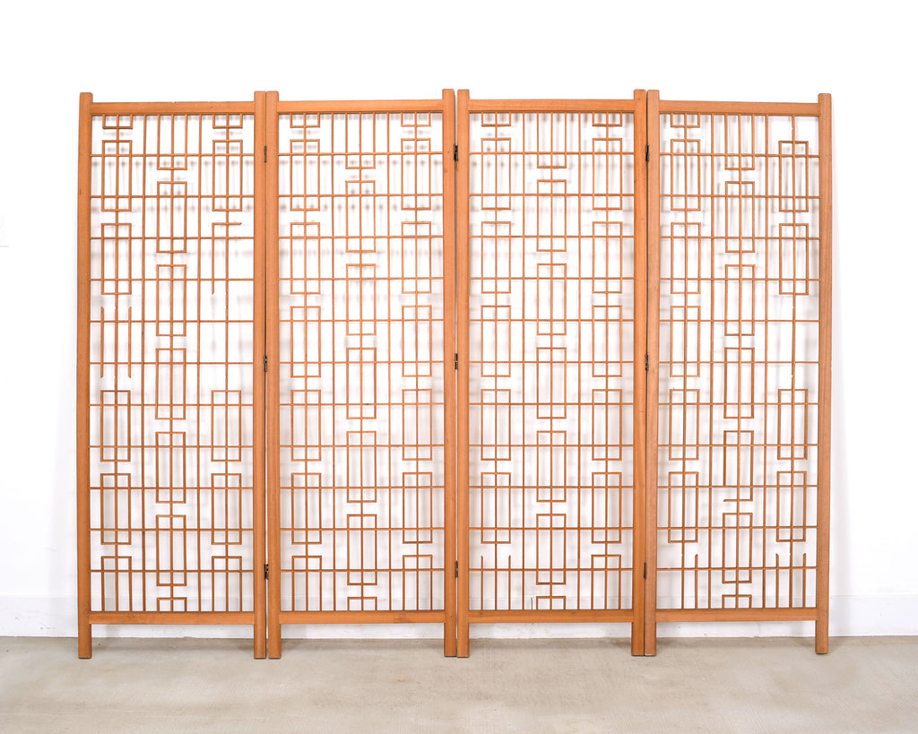 Mid-Century Four-Panel Teak Geometric Screen or Room Divider