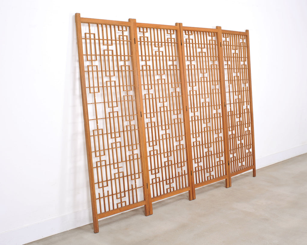 Mid-Century Four-Panel Teak Geometric Screen or Room Divider