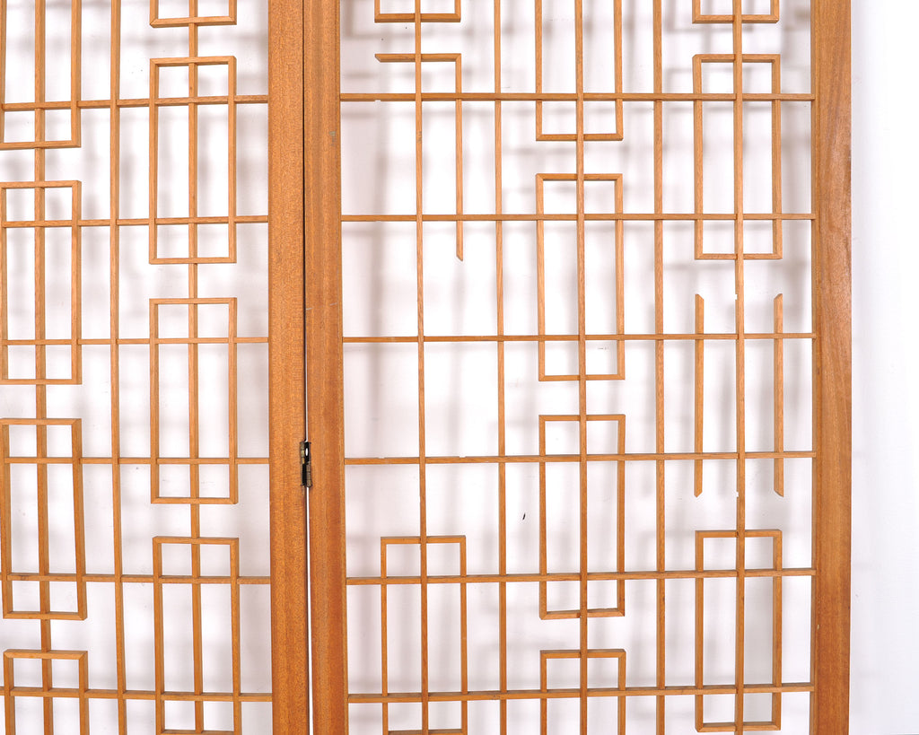Mid-Century Four-Panel Teak Geometric Screen or Room Divider