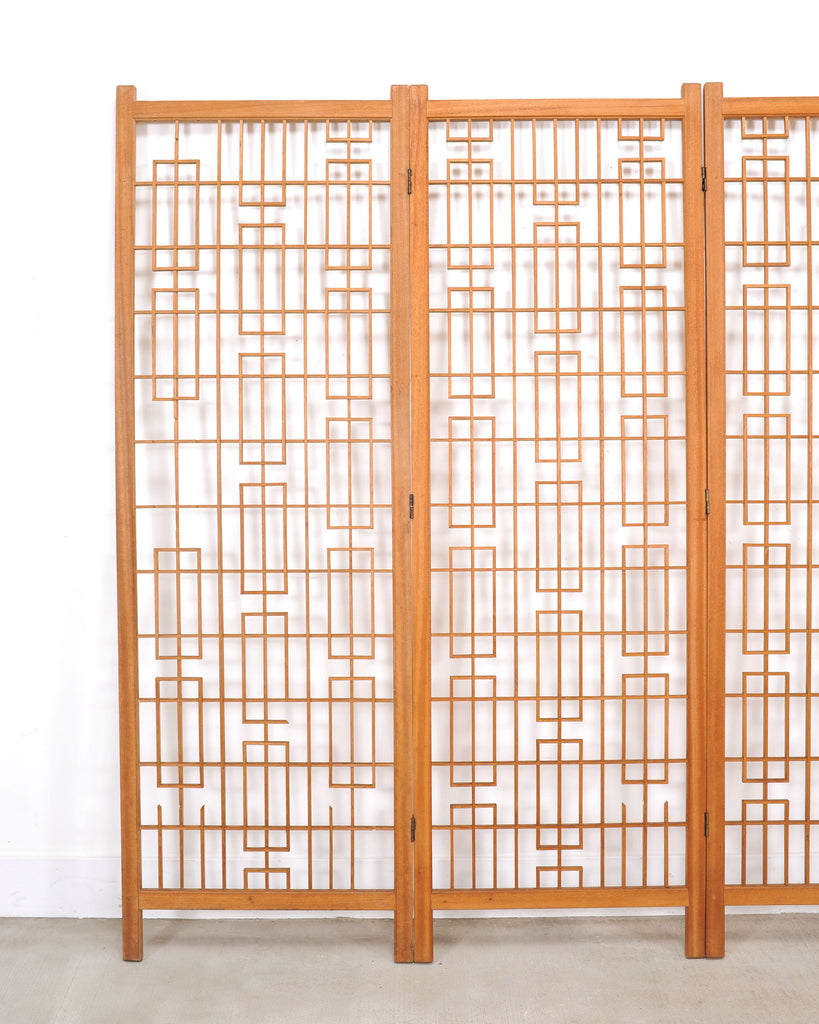 Mid-Century Four-Panel Teak Geometric Screen or Room Divider