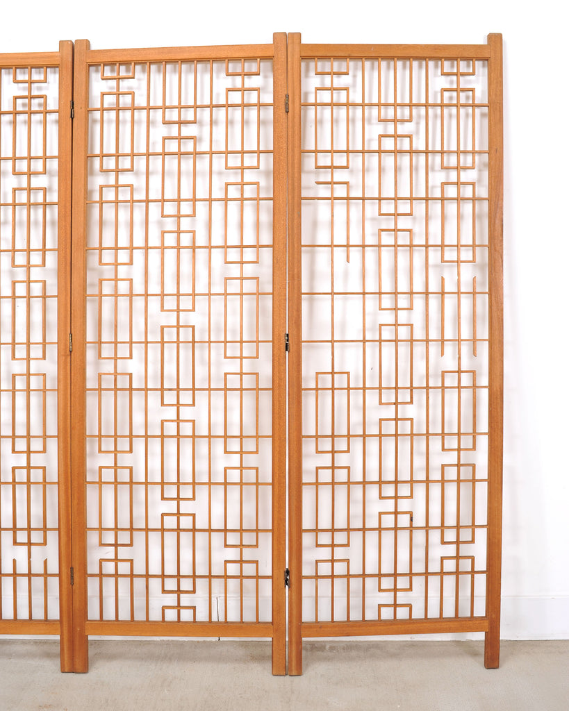 Mid-Century Four-Panel Teak Geometric Screen or Room Divider