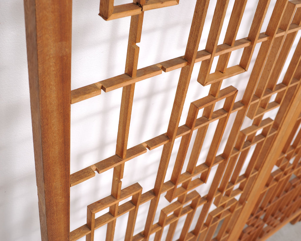 Mid-Century Four-Panel Teak Geometric Screen or Room Divider