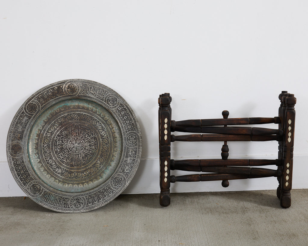 Moorish Moroccan Style Folding Brass Tray Drink Table