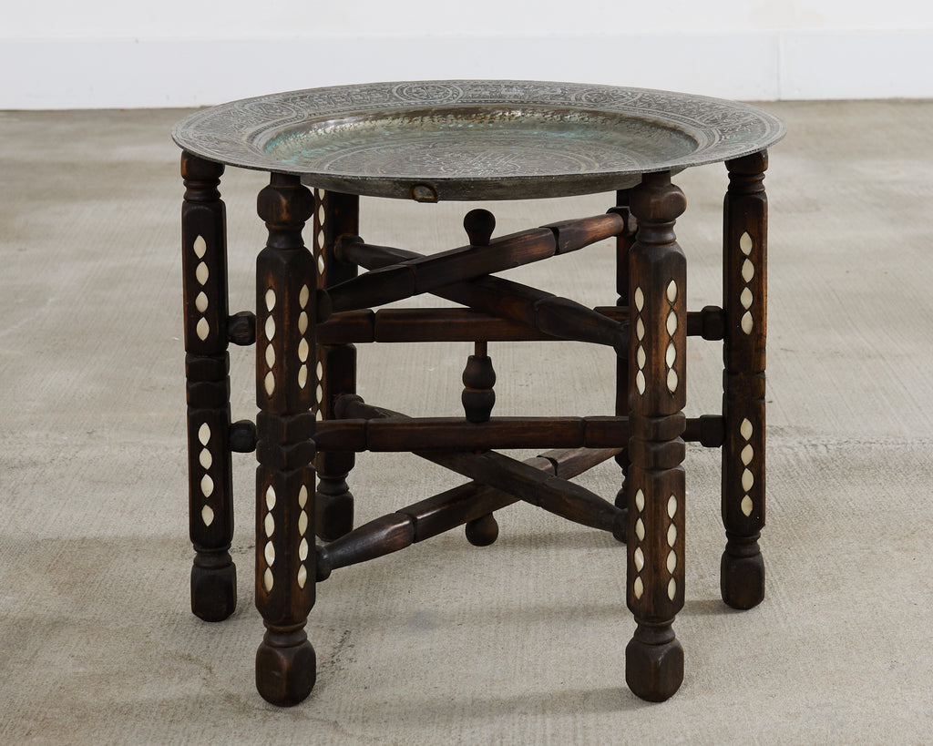 Moorish Moroccan Style Folding Brass Tray Drink Table