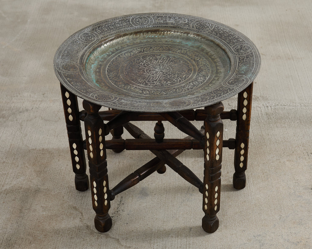 Moorish Moroccan Style Folding Brass Tray Drink Table