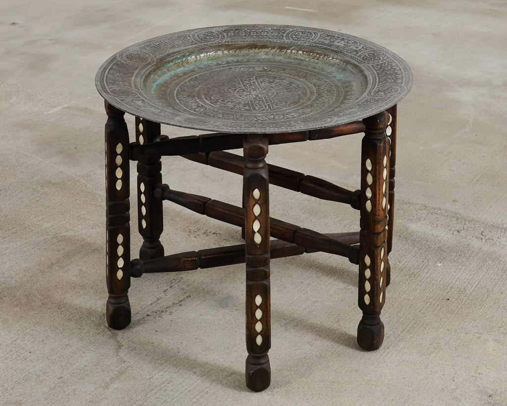 Moorish Moroccan Style Folding Brass Tray Drink Table