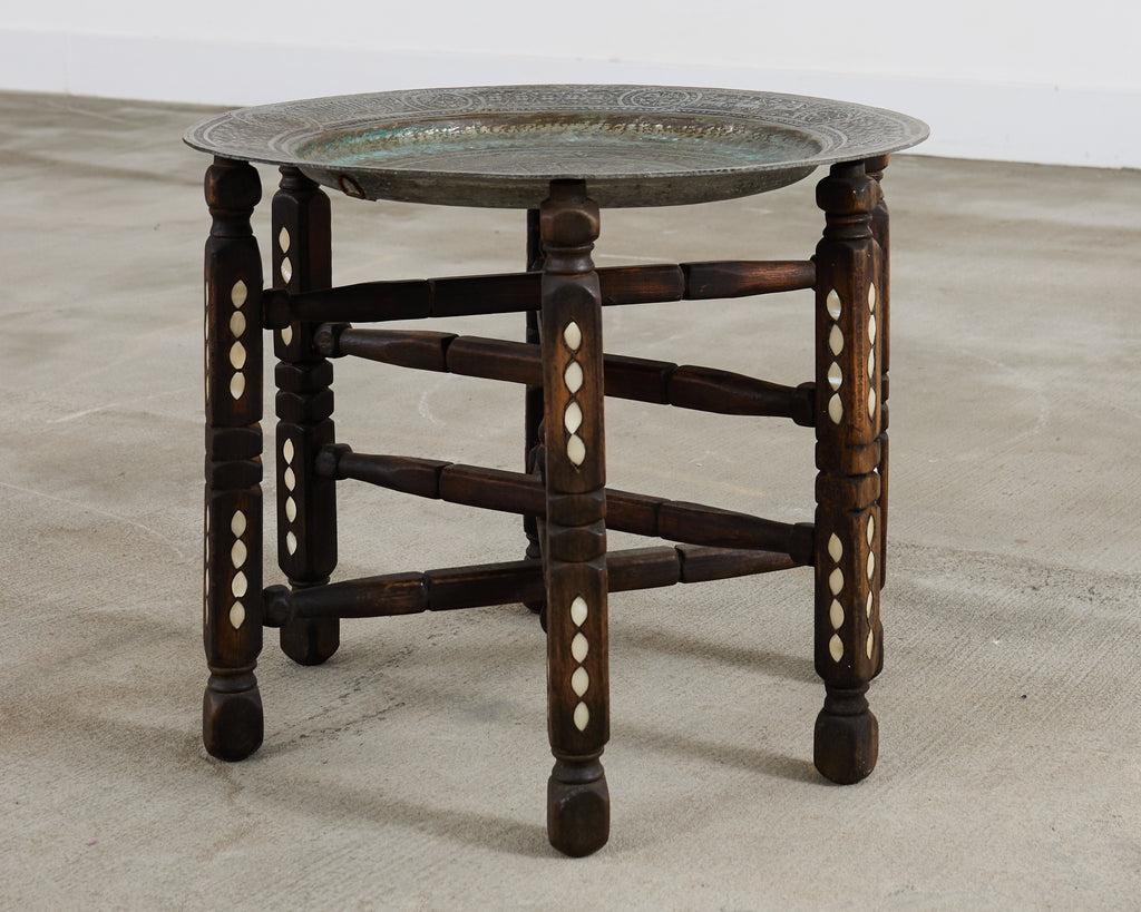 Moorish Moroccan Style Folding Brass Tray Drink Table