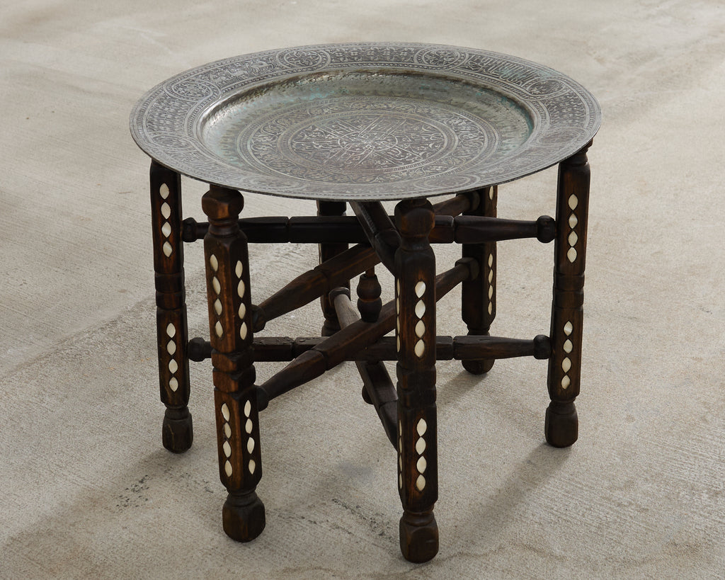 Moorish Moroccan Style Folding Brass Tray Drink Table