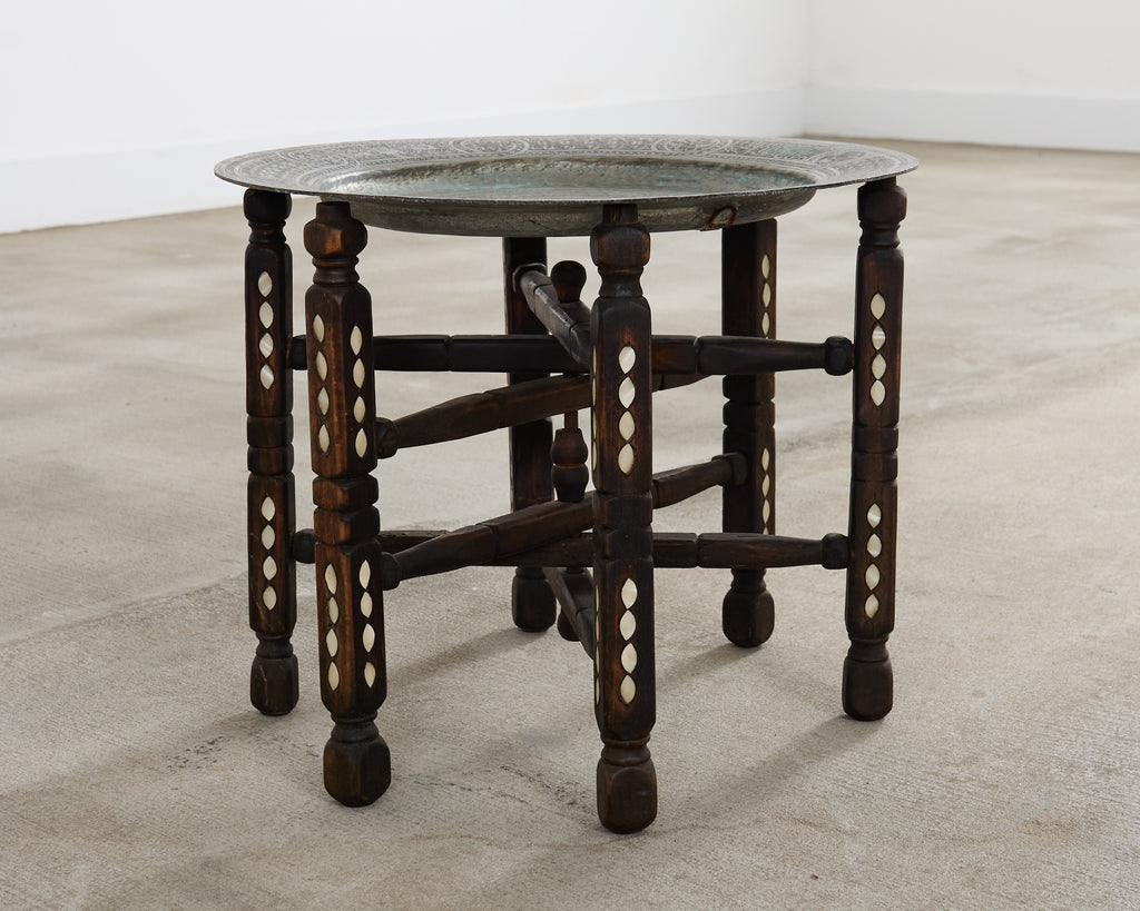 Moorish Moroccan Style Folding Brass Tray Drink Table