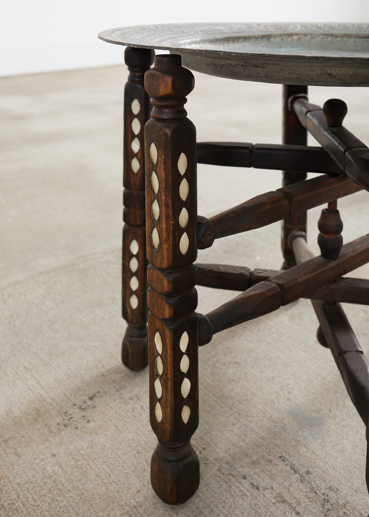 Moorish Moroccan Style Folding Brass Tray Drink Table