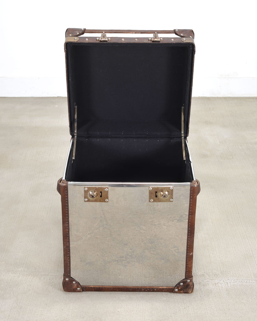 Timothy Oulton Steel and Leather London Steamer Hat Trunk