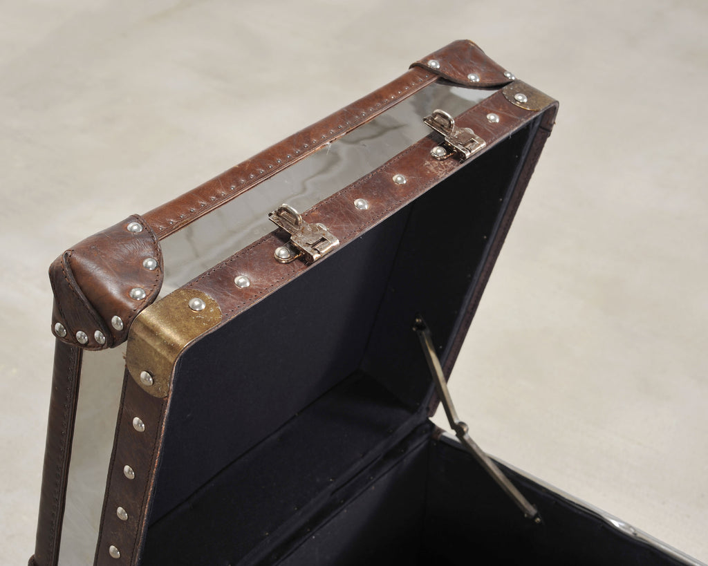 Timothy Oulton Steel and Leather London Steamer Hat Trunk