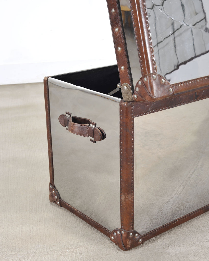Timothy Oulton Steel and Leather London Steamer Hat Trunk