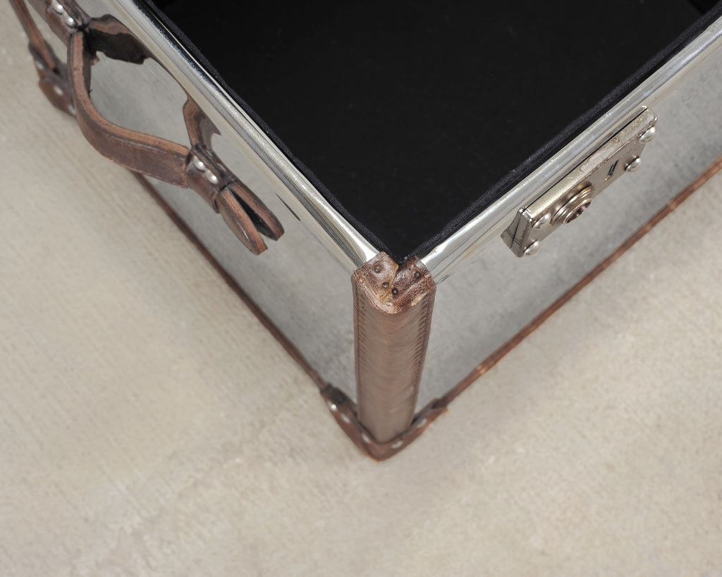 Timothy Oulton Steel and Leather London Steamer Hat Trunk