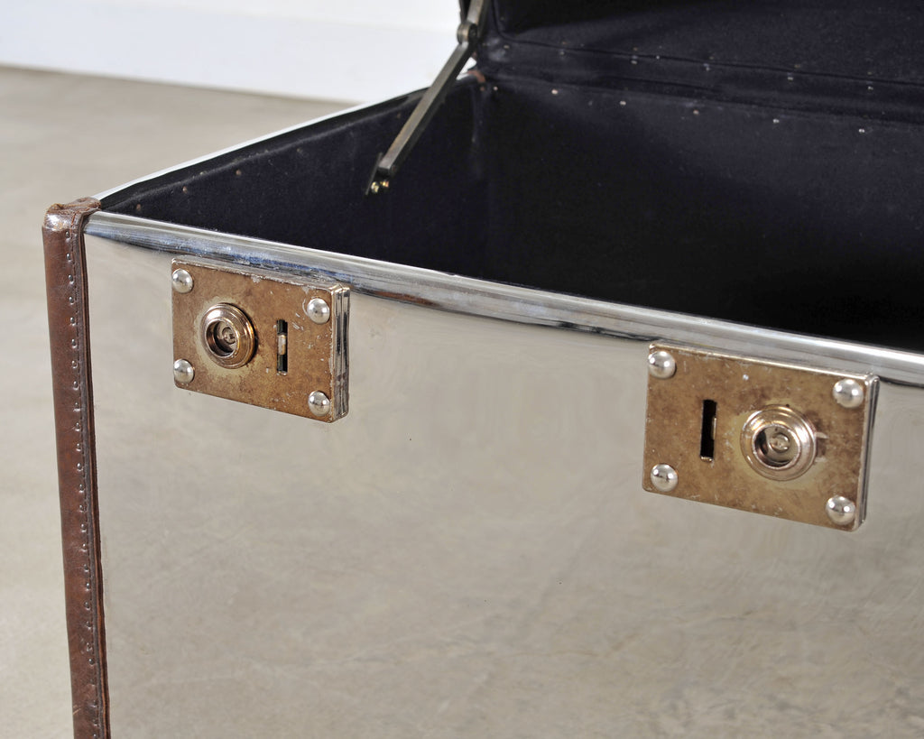Timothy Oulton Steel and Leather London Steamer Hat Trunk