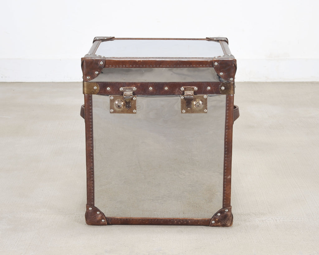 Timothy Oulton Steel and Leather London Steamer Hat Trunk