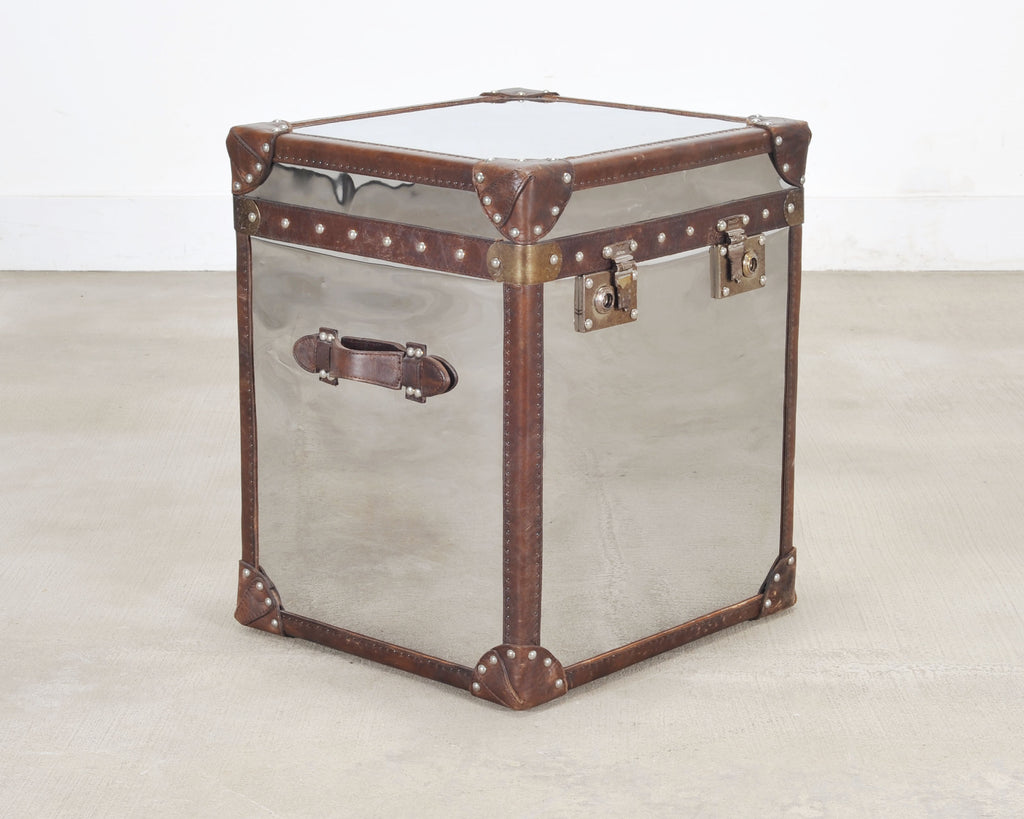 Timothy Oulton Steel and Leather London Steamer Hat Trunk
