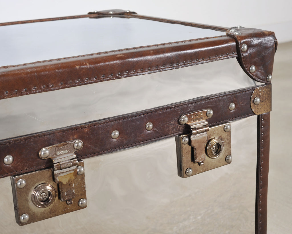 Timothy Oulton Steel and Leather London Steamer Hat Trunk