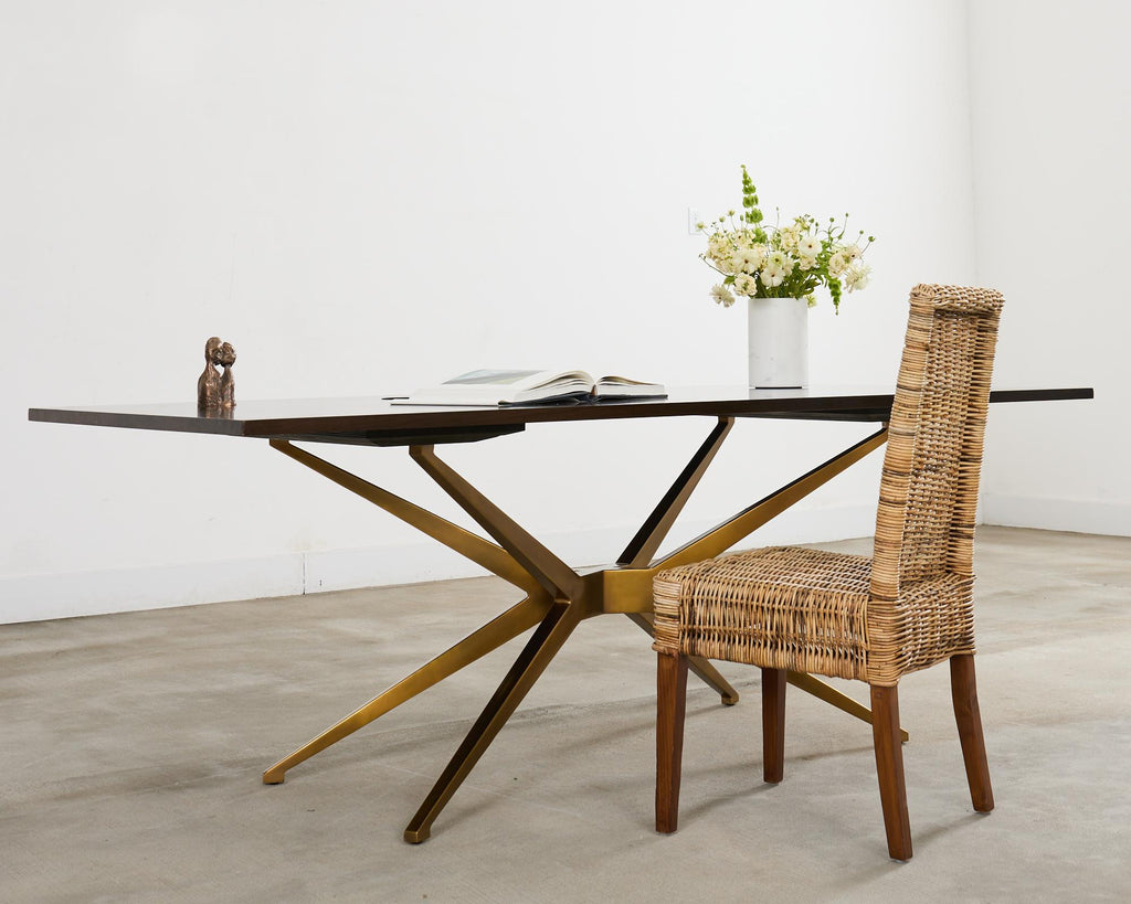 Midcentury Style Brass Base Walnut Writing Table Desk