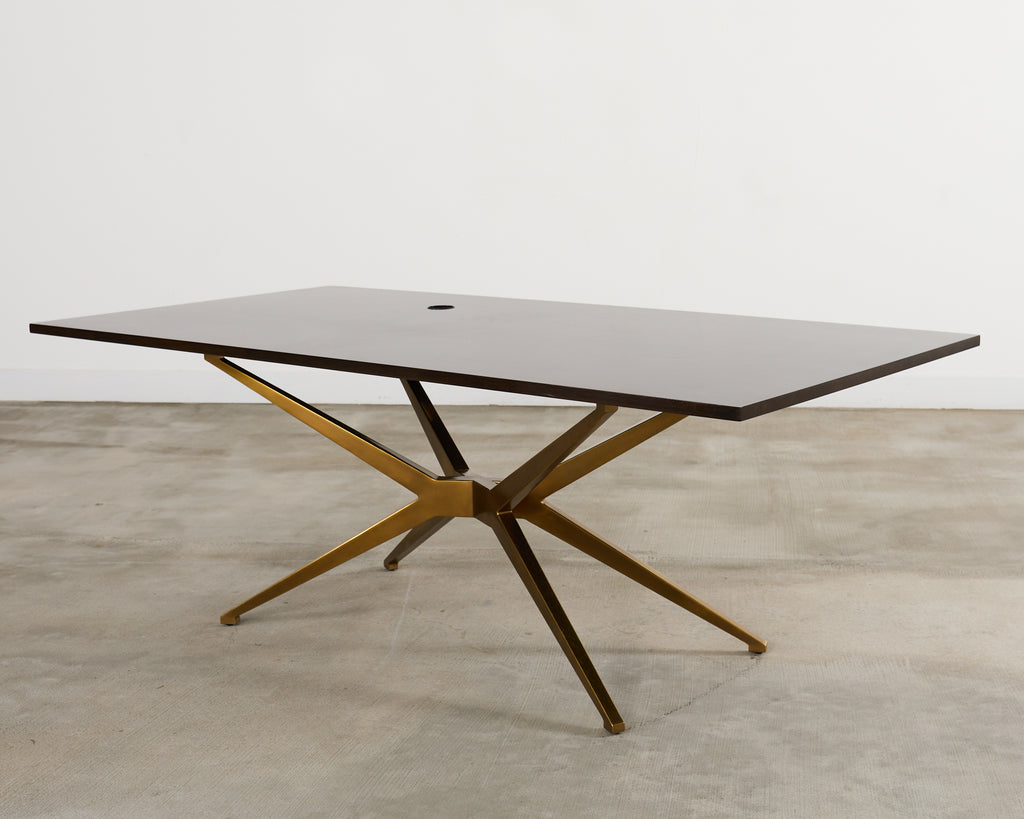 Midcentury Style Brass Base Walnut Writing Table Desk