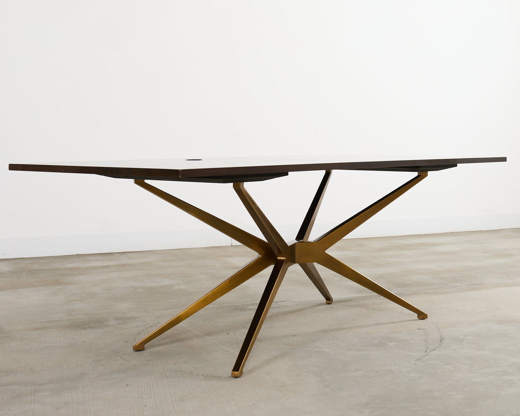 Midcentury Style Brass Base Walnut Writing Table Desk