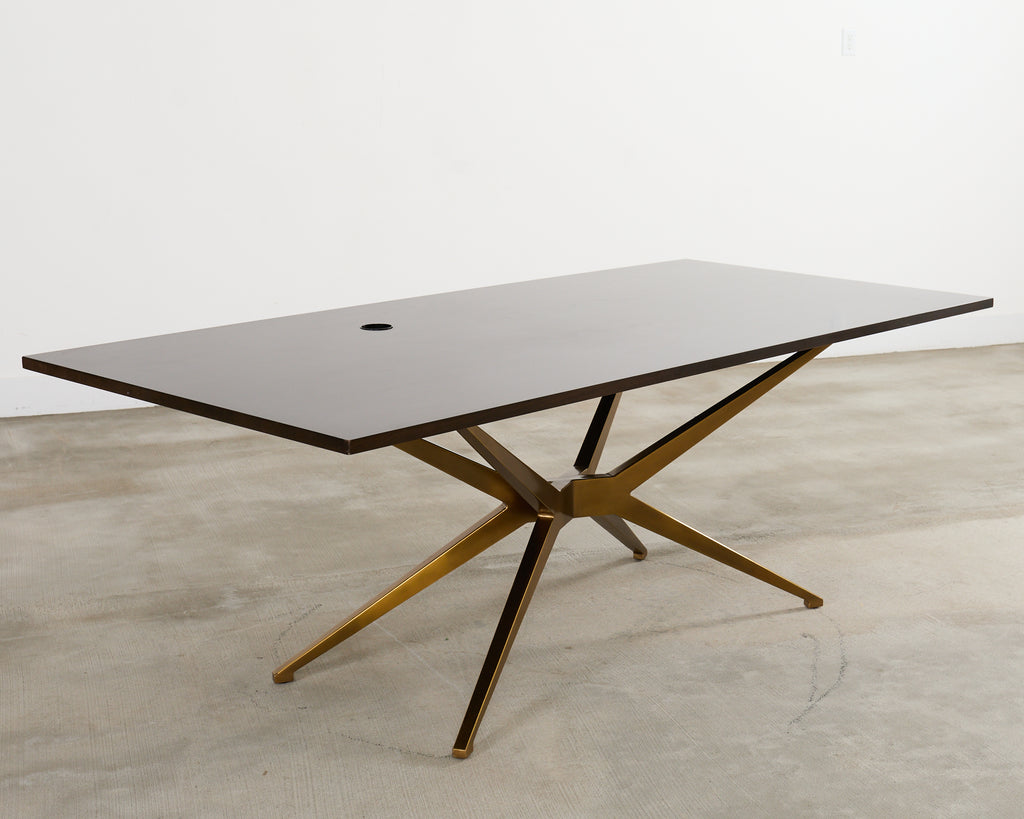 Midcentury Style Brass Base Walnut Writing Table Desk