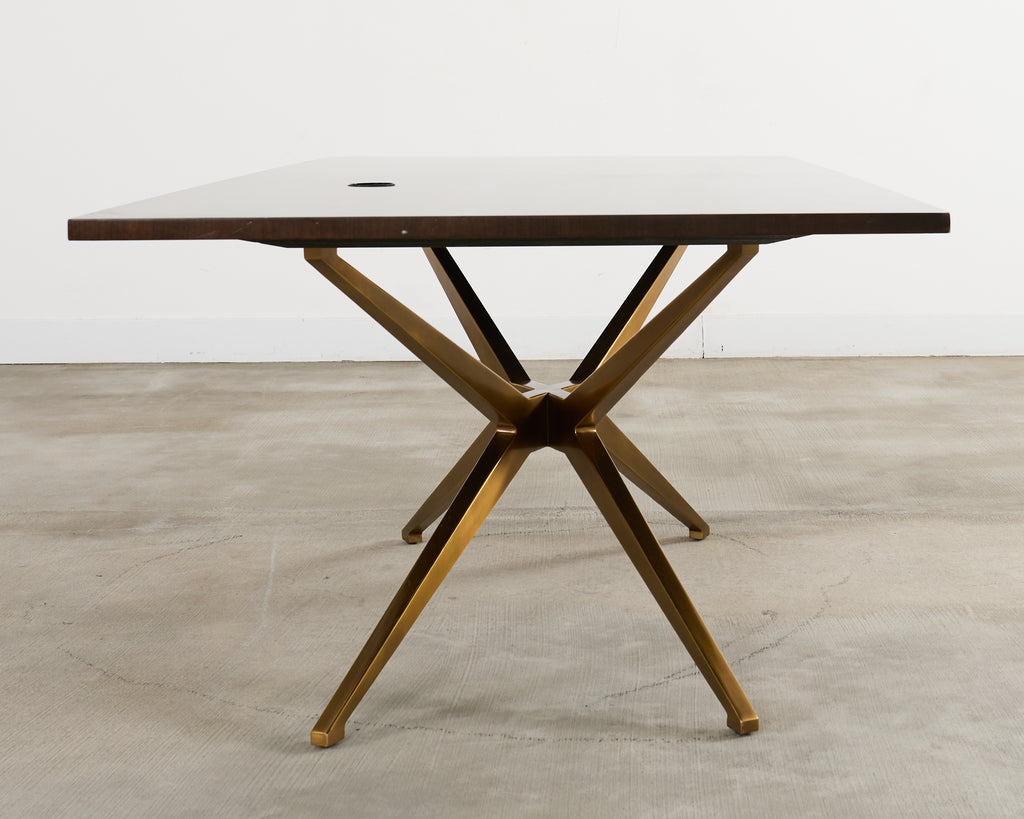 Midcentury Style Brass Base Walnut Writing Table Desk