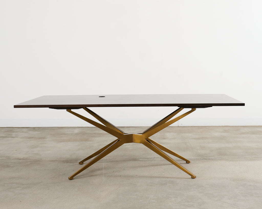 Midcentury Style Brass Base Walnut Writing Table Desk