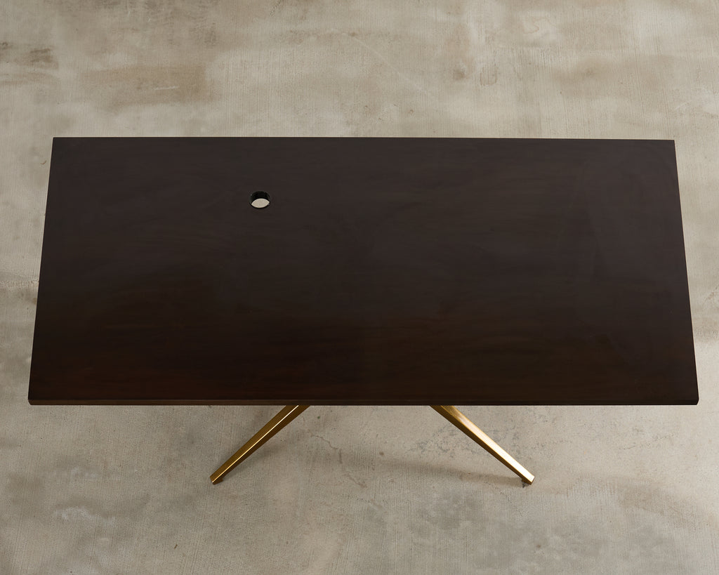 Midcentury Style Brass Base Walnut Writing Table Desk